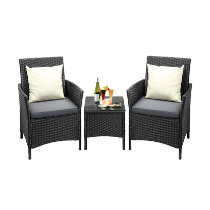 Outdoor Furniture 3 Piece Wicker Bistro Set Patio Chairs Table Garden