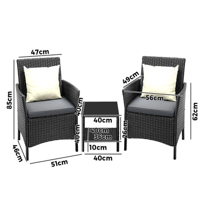 Outdoor Furniture 3-Piece Wicker Bistro Set Patio Table and Chairs Garden