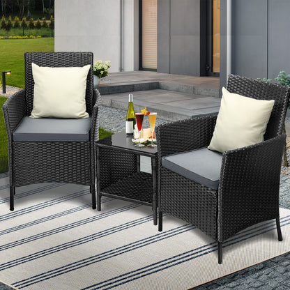 Outdoor Furniture 3-Piece Wicker Bistro Set Patio Table and Chairs Garden