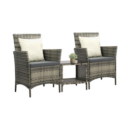 3-Piece Outdoor Wicker Bistro Set - Patio Garden Table & Chairs