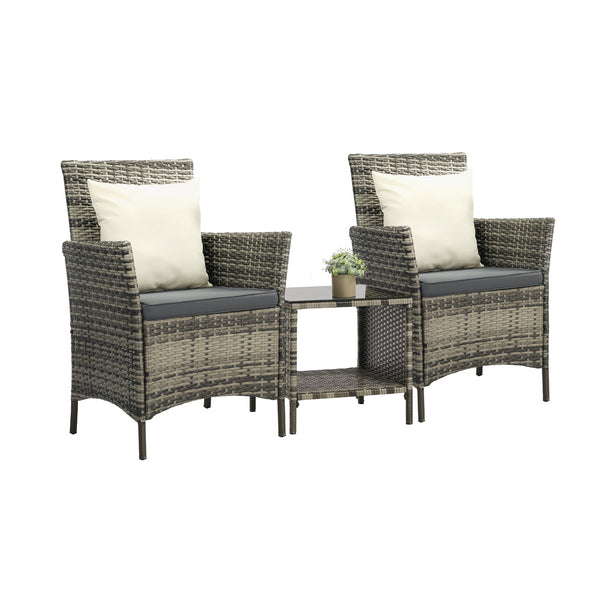  3-Piece Outdoor Wicker Bistro Set - Patio Garden Table & Chairs