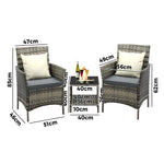 3-Piece Outdoor Wicker Bistro Set - Patio Garden Table & Chairs