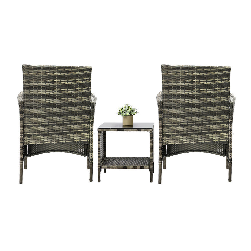 3-Piece Outdoor Wicker Bistro Set - Patio Garden Table & Chairs