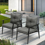 2PCS Outdoor Armchairs Rattan Backrest Black White