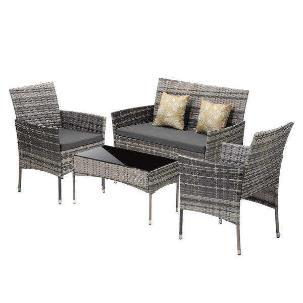  Outdoor Furniture 4-Piece Lounge Setting Chairs Table Wicker Set Patio