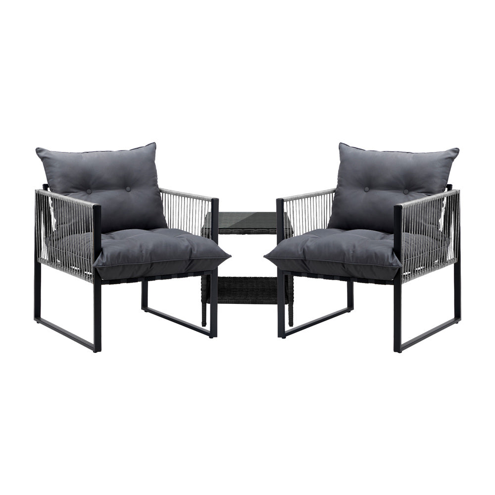 3PCS Outdoor Patio Set Wicker Table Chairs with Cushions