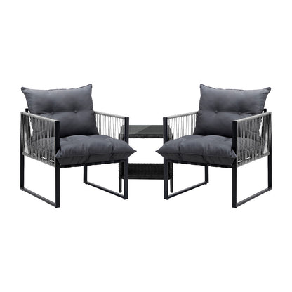 3PCS Outdoor Patio Set Wicker Table Chairs with Cushions