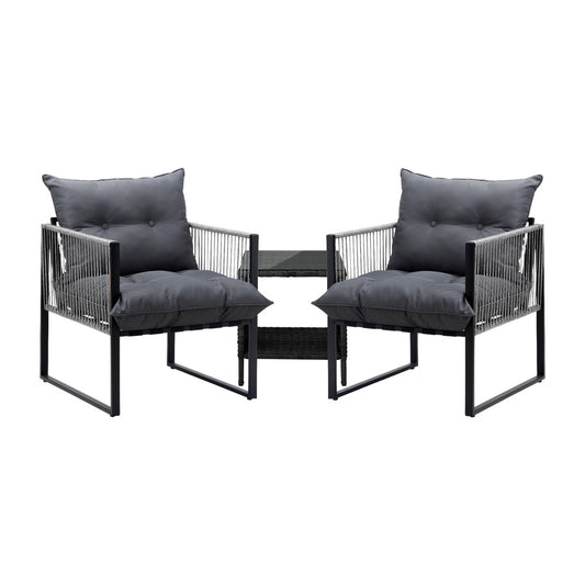 3PCS Outdoor Patio Set Wicker Table Chairs with Cushions