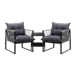 3PCS Outdoor Patio Set Wicker Table Chairs with Cushions