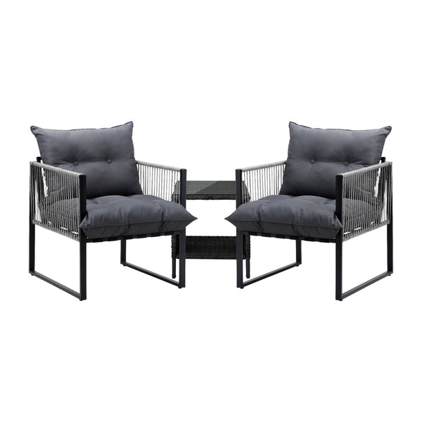  3PCS Outdoor Patio Set Wicker Table Chairs with Cushions
