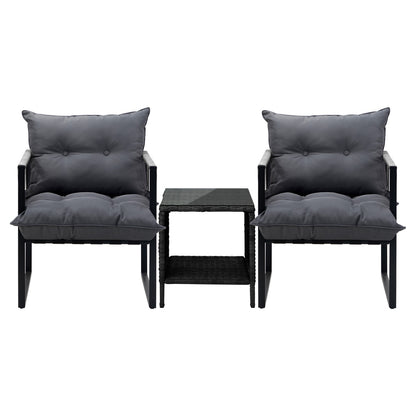 3PCS Outdoor Patio Set Wicker Table Chairs with Cushions