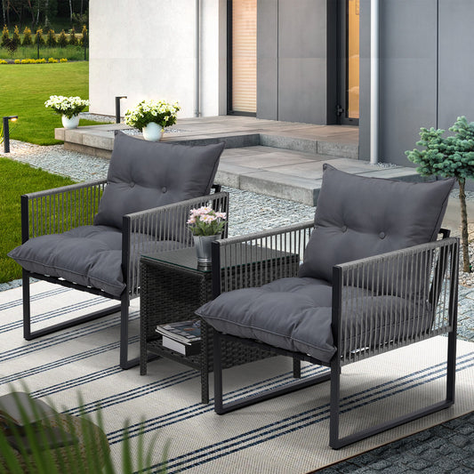 3PCS Outdoor Patio Set Wicker Table Chairs with Cushions