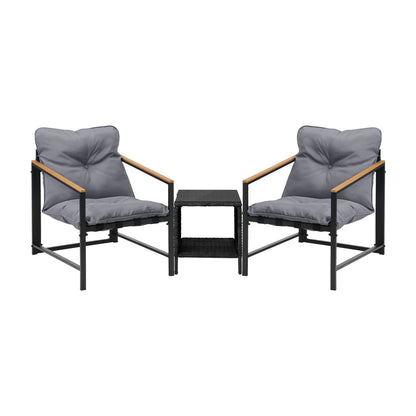 3 Piece Outdoor Patio Set Metal Chairs Rattan Table