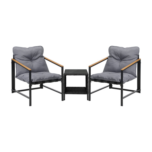 3 Piece Outdoor Patio Set Metal Chairs Rattan Table