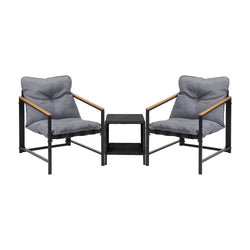 3 Piece Outdoor Patio Set Metal Chairs Rattan Table