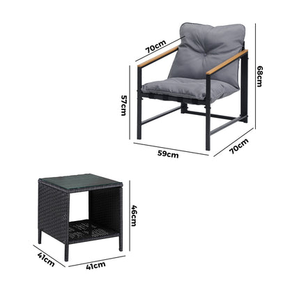 3 Piece Outdoor Patio Set Metal Chairs Rattan Table