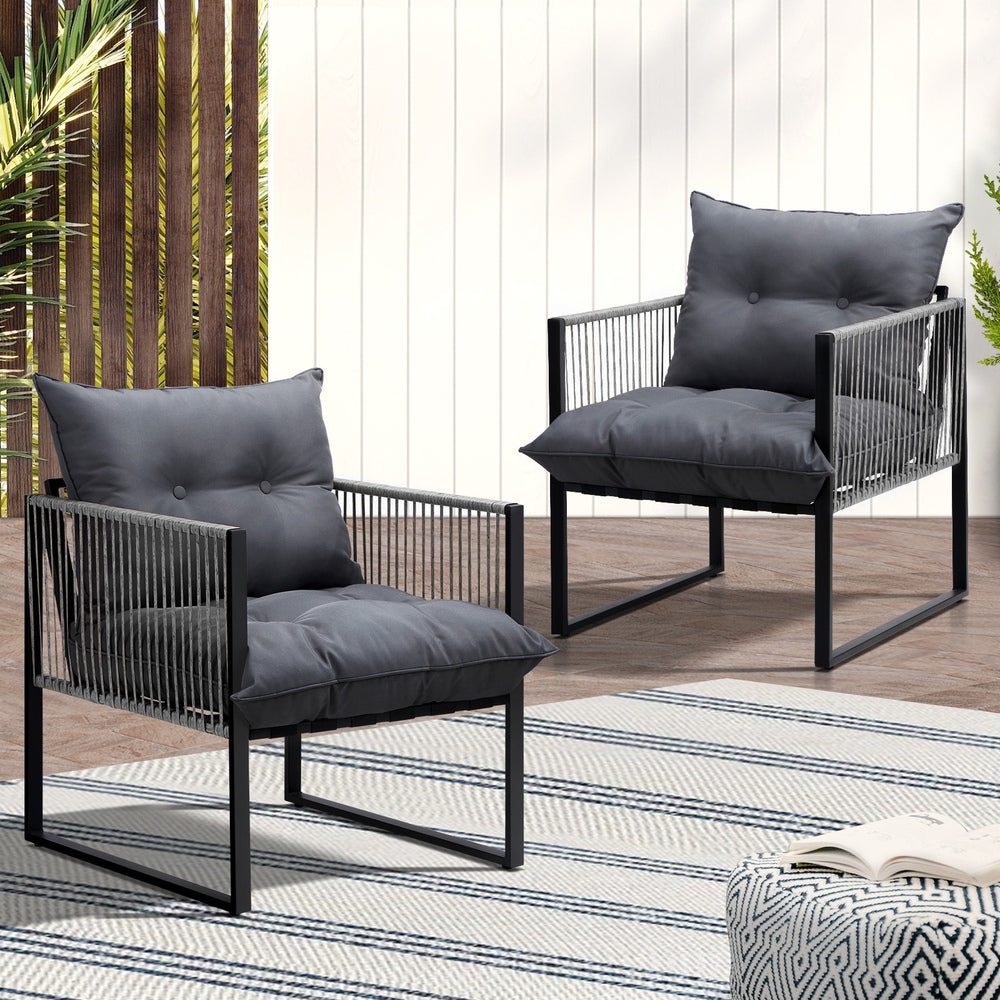 2PCS Outdoor Patio Chairs Garden Sofa Set PE Wicker Grey