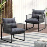 2PCS Outdoor Patio Chairs Garden Sofa Set PE Wicker Grey