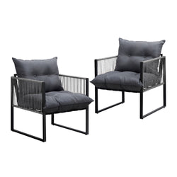 2PCS Outdoor Patio Chairs Garden Sofa Set PE Wicker Grey