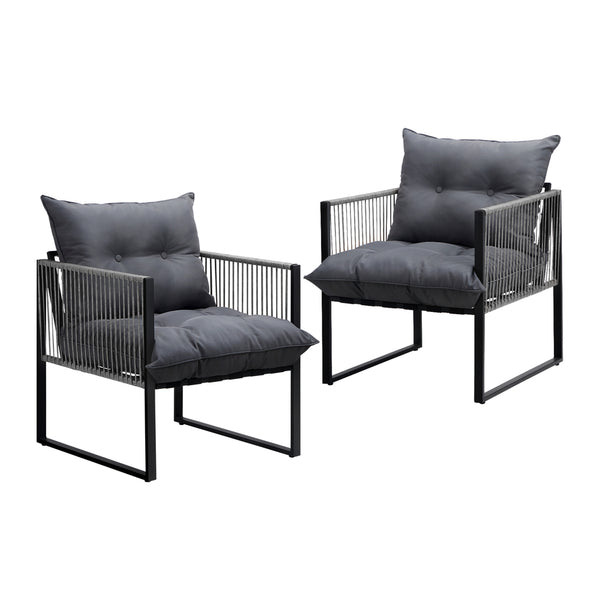  2PCS Outdoor Patio Chairs Garden Sofa Set PE Wicker Grey