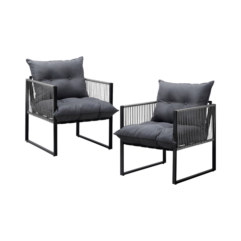 2PCS Outdoor Patio Chairs Garden Sofa Set PE Wicker Grey