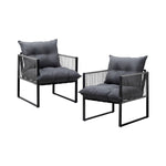 2PCS Outdoor Patio Chairs Garden Sofa Set PE Wicker Grey