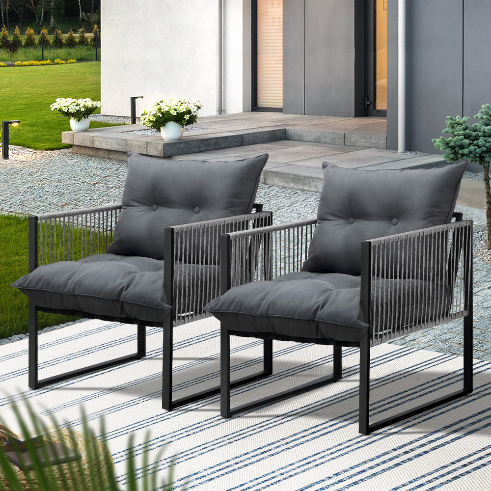 2PCS Outdoor Patio Chairs Garden Sofa Set PE Wicker Grey