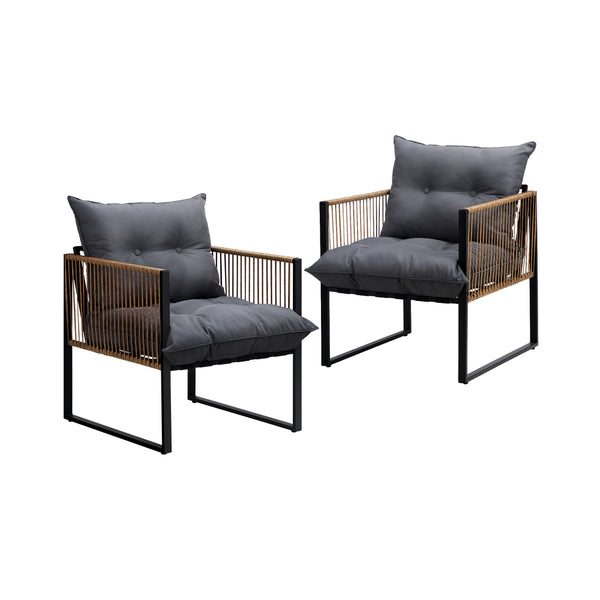  2PCS Outdoor Chairs Patio Set PE Wicker
