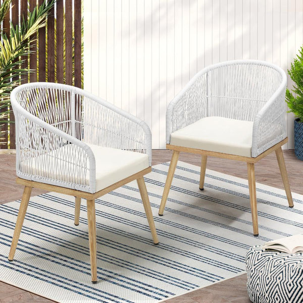  Outdoor Furniture Lounge Setting Chairs 2x Bistro Patio Garden Set Beige