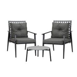 3PCS Outdoor Patio Set 50CM Grey Marble Table Rattan Chairs
