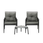 3PCS Outdoor Patio Set 50CM Grey Marble Table Rattan Chairs