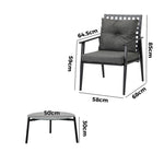 3PCS Outdoor Patio Set 50CM Grey Marble Table Rattan Chairs