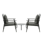3PCS Outdoor Patio Set 50CM Grey Marble Table Rattan Chairs