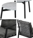 3PCS Outdoor Patio Set 50CM Grey Marble Table Rattan Chairs