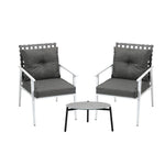 3PCS Outdoor Patio Set 50CM Grey Marble Table Rattan Chairs
