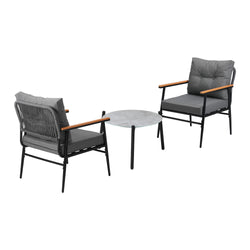 3 Piece Outdoor Patio Set 50cm Table Grey and Black Armchair
