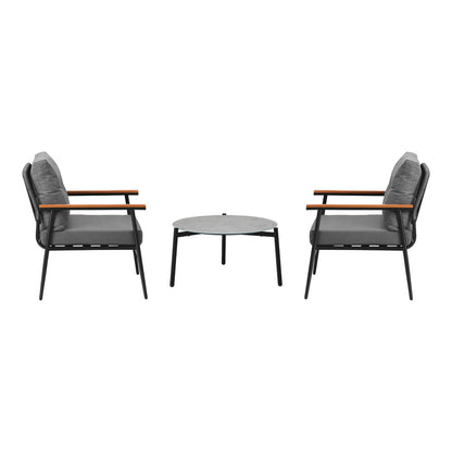 8 Piece Outdoor Patio Set 50cm Table Grey and Black Armchair
