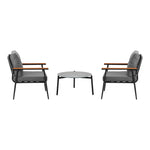 3 Piece Outdoor Patio Set 50cm Table Grey and Black Armchair