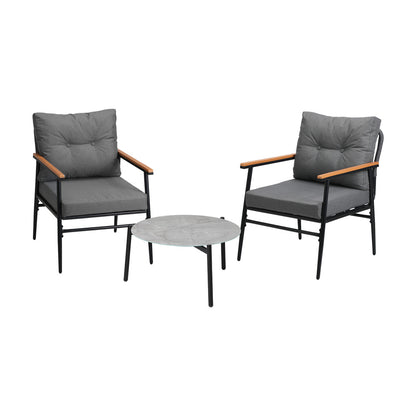 9 Piece Outdoor Patio Set 50cm Table Grey and Black Armchair