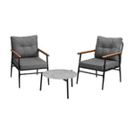 3 Piece Outdoor Patio Set 50cm Table Grey and Black Armchair