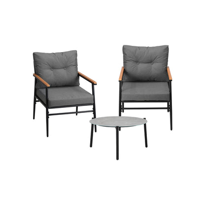 5 Piece Outdoor Patio Set 50cm Table Grey and Black Armchair