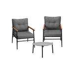 3 Piece Outdoor Patio Set 50cm Table Grey and Black Armchair