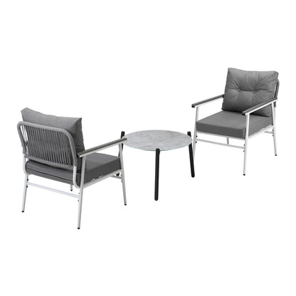 3 Piece Outdoor Patio Set 50cm Table Grey and Black Armchair