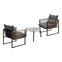 3PCS Outdoor Patio Set Grey & Black 50cm Coffee Table Rattan Chairs
