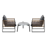 3PCS & 2 PCS Outdoor Patio Set Grey 50cm Coffee Table Rattan Chairs