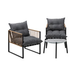 3PCS & 2 PCS Outdoor Patio Set Grey 50cm Coffee Table Rattan Chairs
