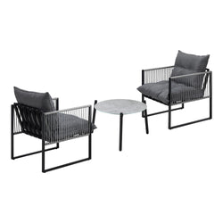 3PCS Outdoor Patio Set 50cm Grey Table Cushioned Armchairs