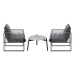 3PCS Outdoor Patio Set 50cm Grey Table Cushioned Armchairs