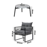 3PCS Outdoor Patio Set 50cm Grey Table Cushioned Armchairs