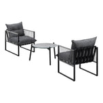 3PCS Outdoor Patio Set 50cm Grey Table Cushioned Armchairs